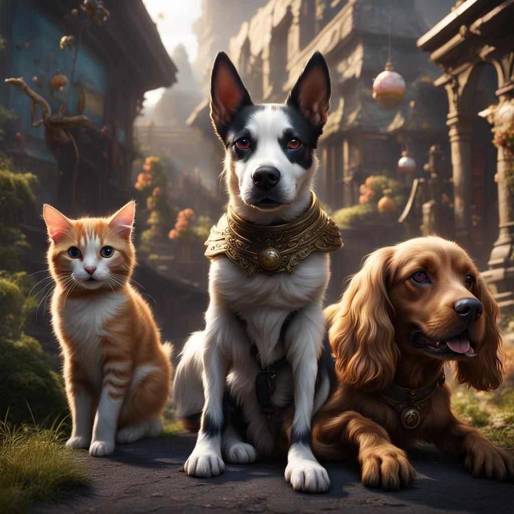 Fantastical Dogs and Cats in Detailed Digital Painting