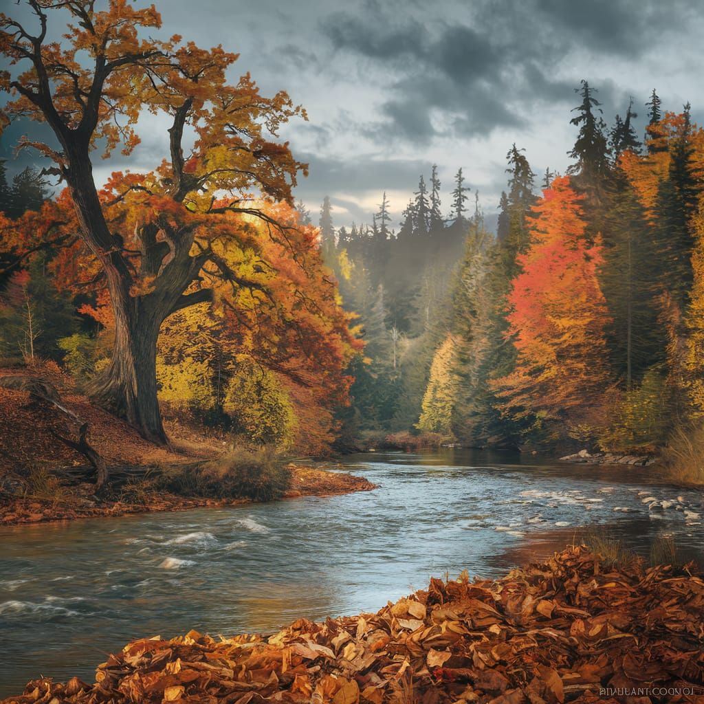 Ozark Forest Fantasy: Autumn Morning Near River