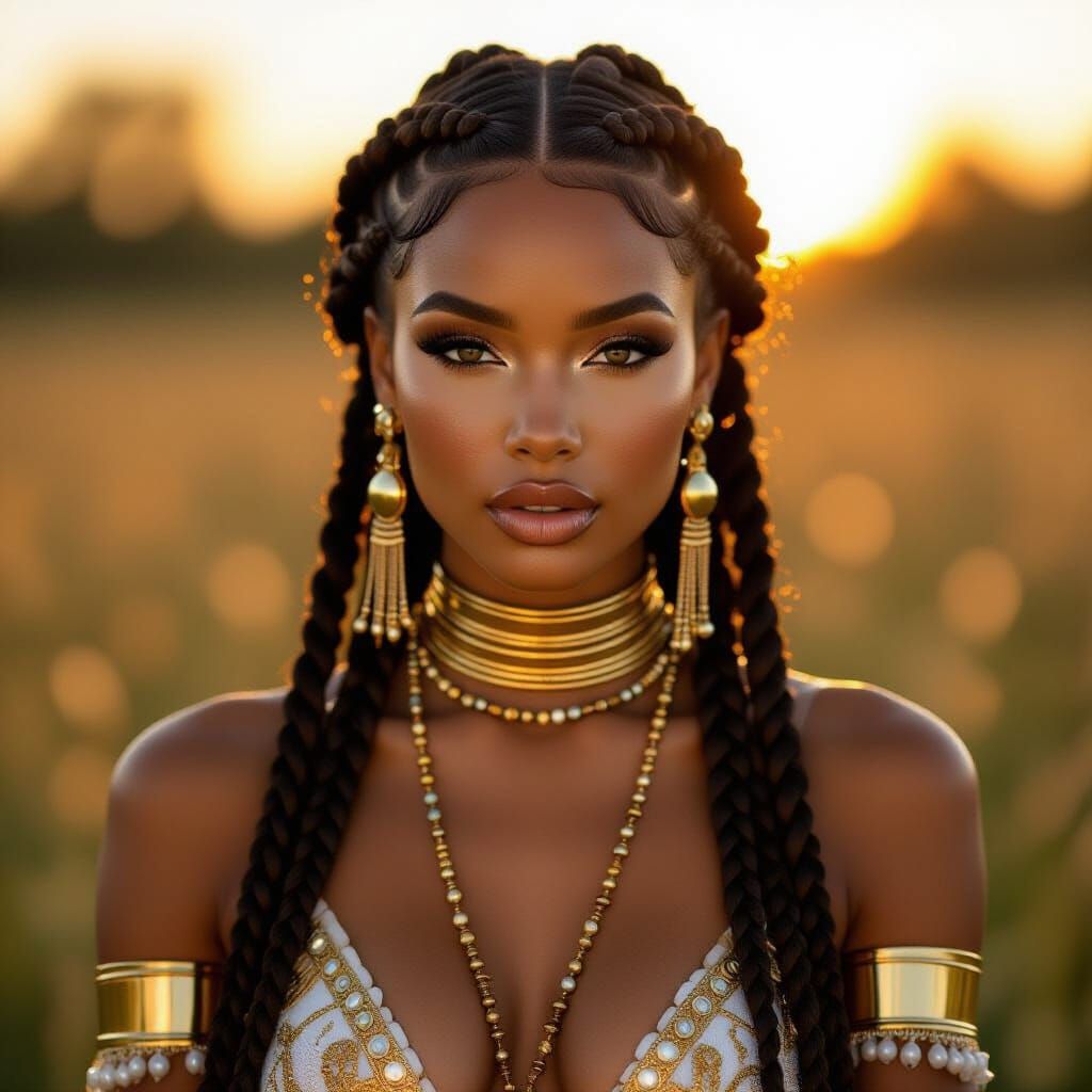 Beautiful Black Woman With Braids in Golden Hour Light