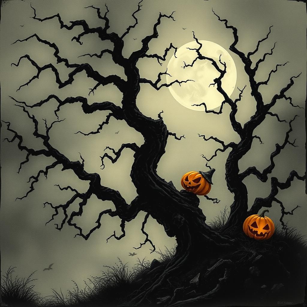 Eerie Halloween Nightscape in Gothic Style