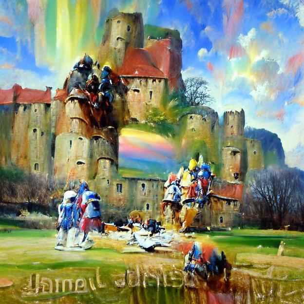 Knights Painting at Medieval Castle in Radiant Style