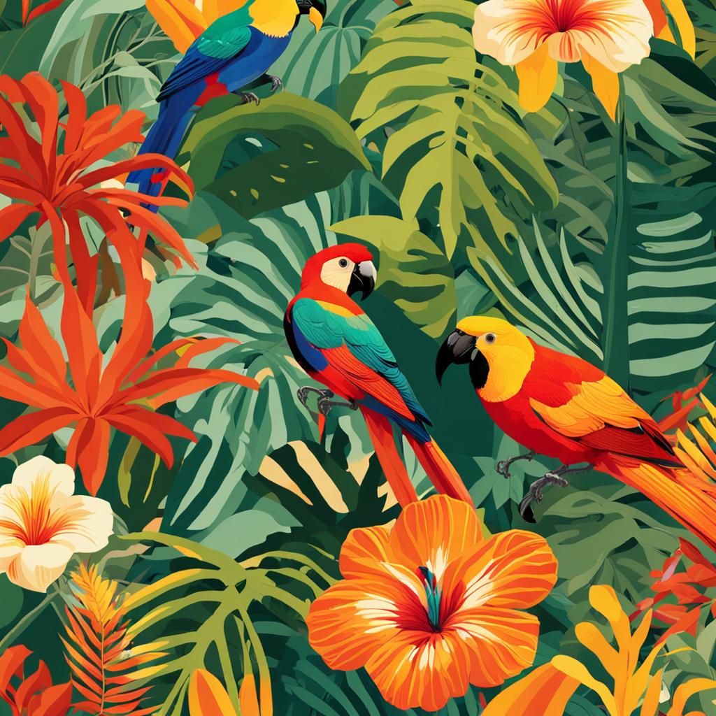 Lush Tropical Paradise Botanical Pattern Design