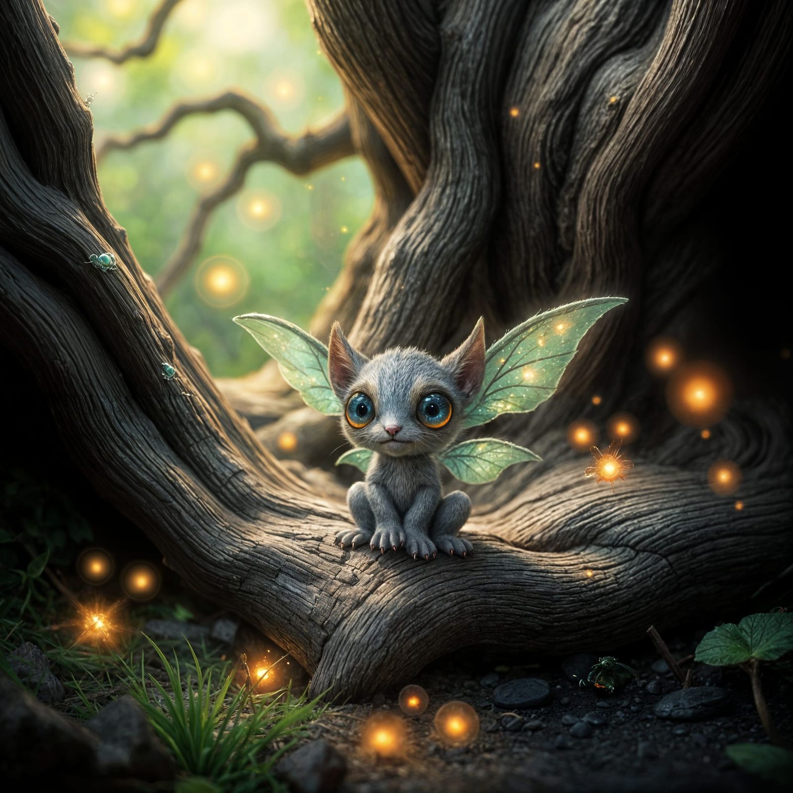 Whimsical Woodland Sprite in Oil Painting Style