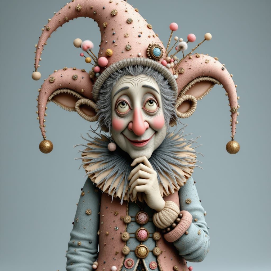 Whimsical Jester Sculpture in Hyperrealistic Style