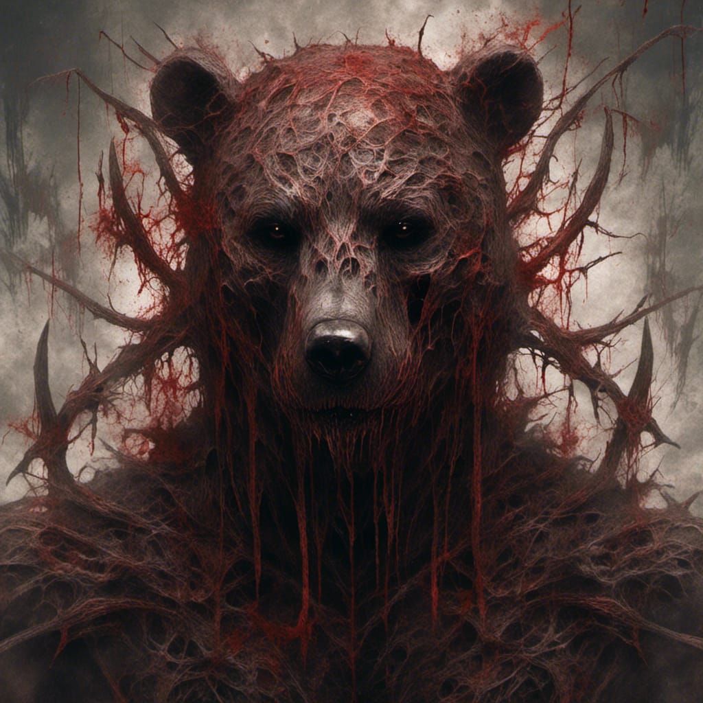 Cursed Undead Bear Human with Spider Tattoos