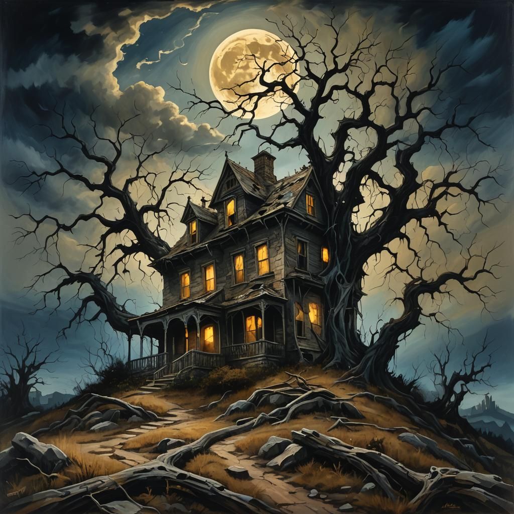 Ominous Haunted House in Dark Fantasy Style