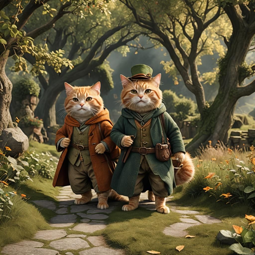 Merry and Pippin as Cats in the Shire