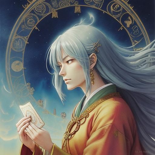 Mystical Anime Tarot Card with Phoenix Ashes