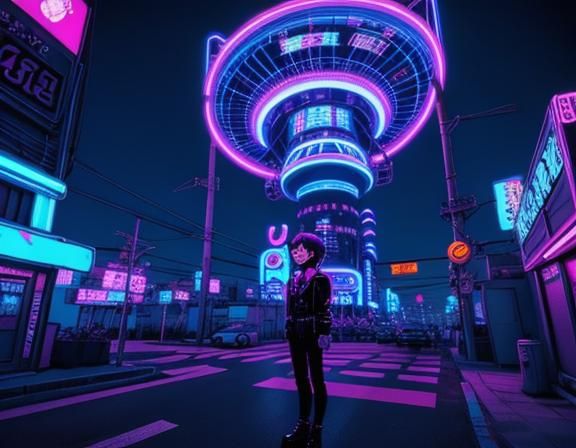 Anime Synthwave Neon Retro Scene