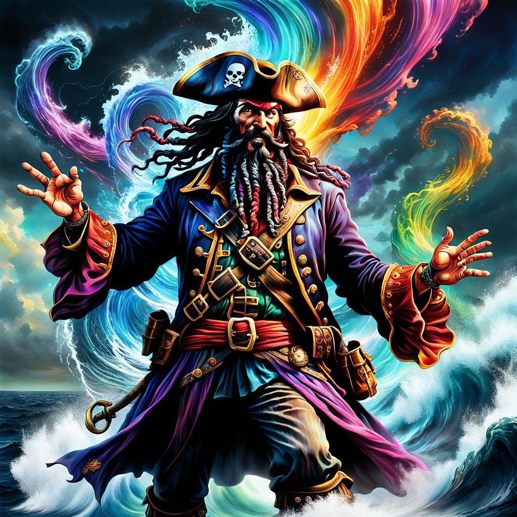 Blackbeard Surrounded by Colorful Plasma Twisters