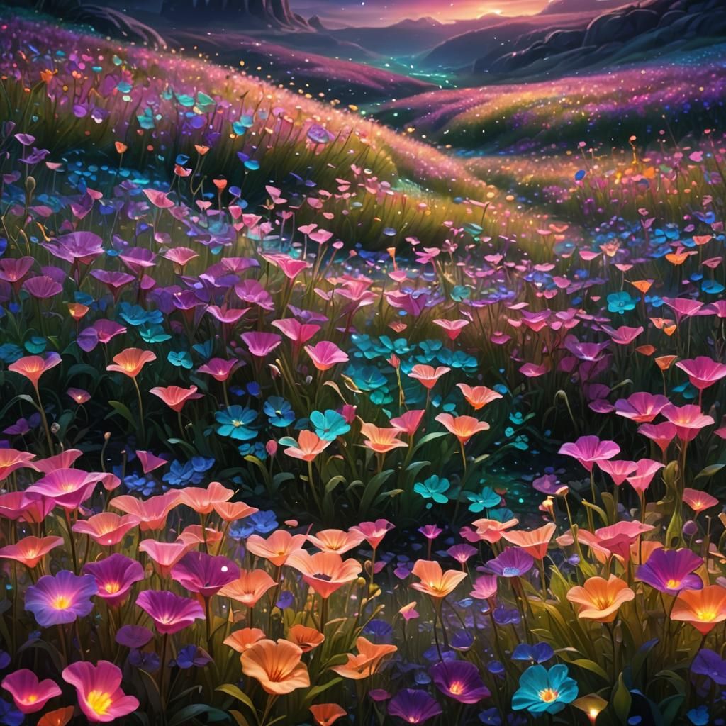 Enchanted Valley of Glowing Flowers in Graffiti Art