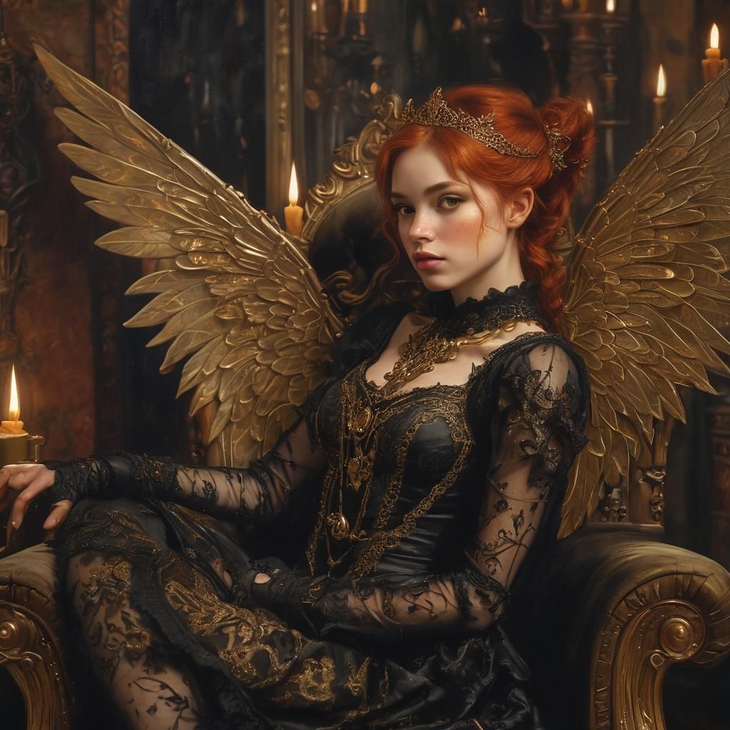 Steampunk Fairy in Velvet Armchair, Medieval Castle