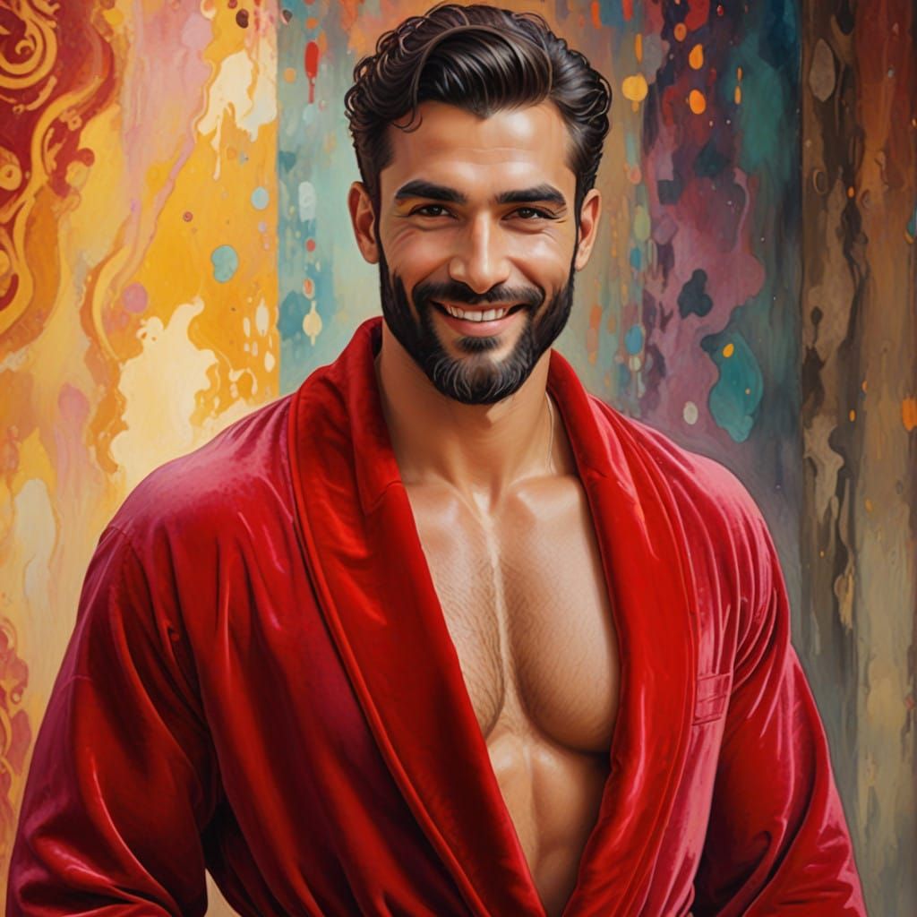 Handsome Gentleman in Red Velvet Robe