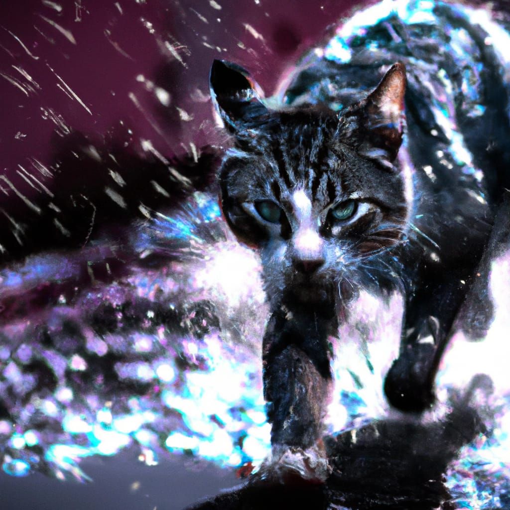 Alley Cat in Rain: Hyperrealistic Splash Art