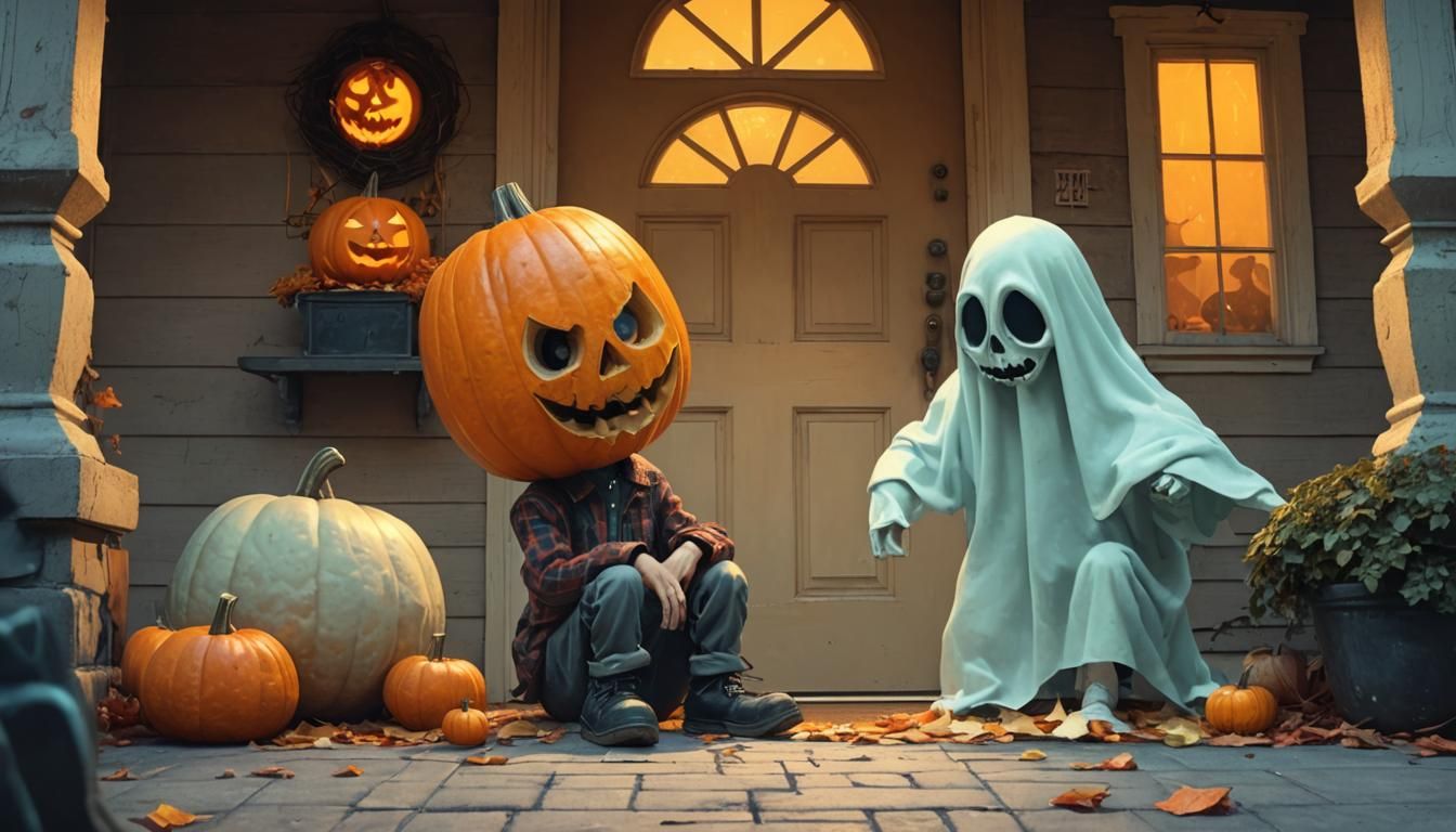 Surreal Halloween: Pumpkin Boy and Ghost in CGI