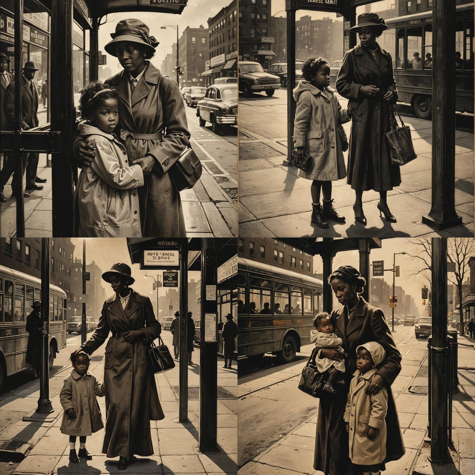 Mother and Child at Bus Stop, Renaissance Style