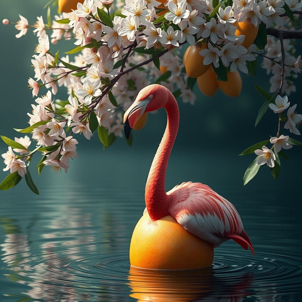 Surreal Flamingo Blossoms Under Mango Tree in Vibrant Water ...