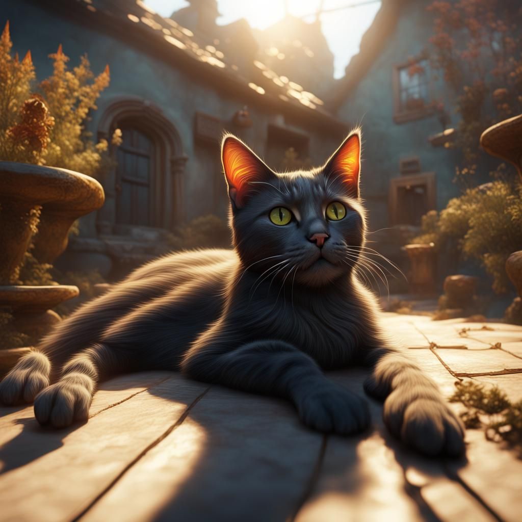 Cats in Sunlight: Detailed Fantasy Concept Art