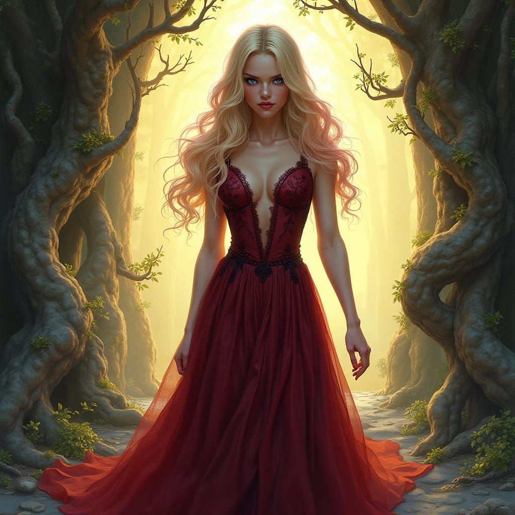 Woman with Pink Highlights in Gothic Comic Style