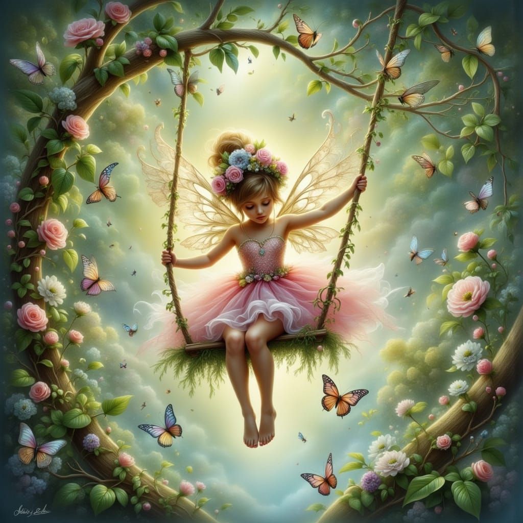 Ethereal Fairy on a Swing in Fantasy Art Style