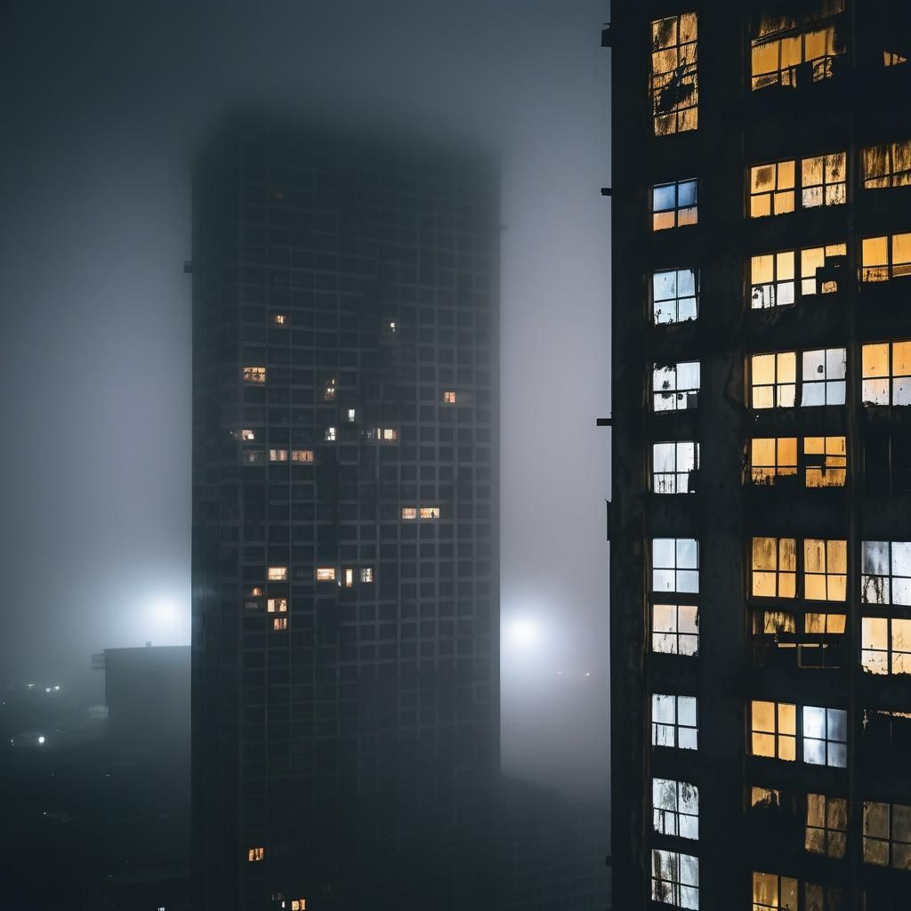 Foggy Night at a Rundown High-Rise