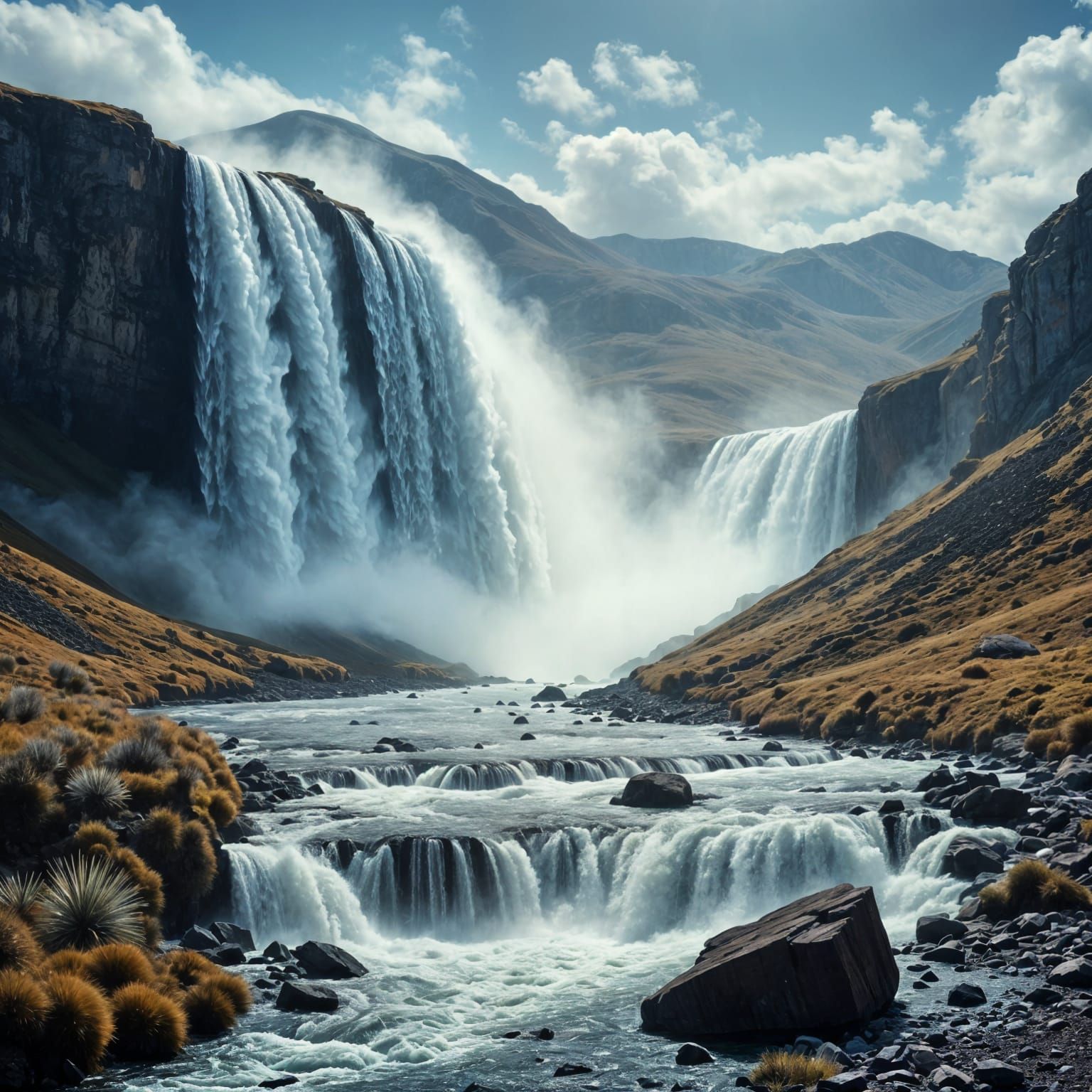 Surreal Desert Waterfall Cascades in Cinematic Style