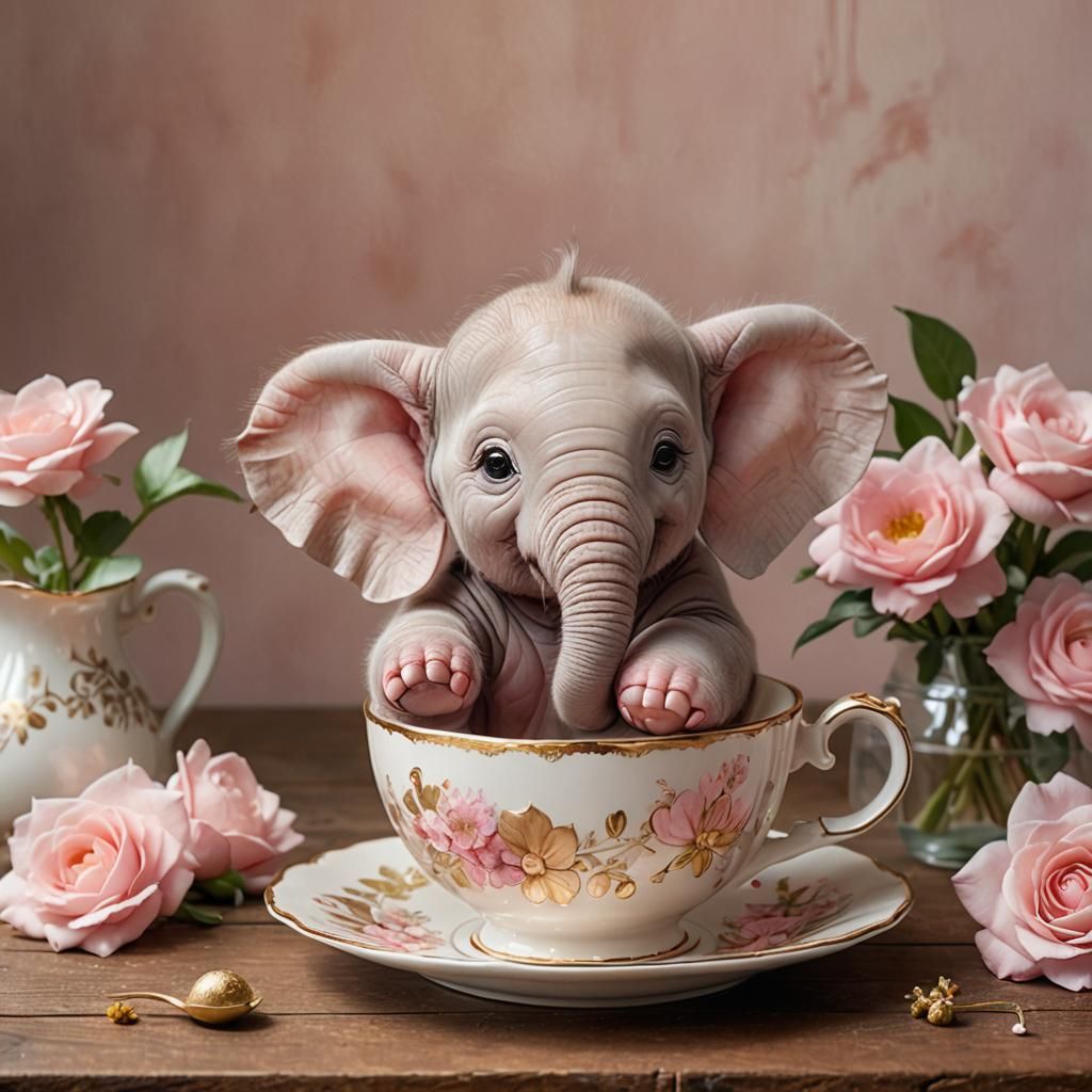 Whimsical Hyper-Realistic Digital Art of a Shy Pink Elephant...