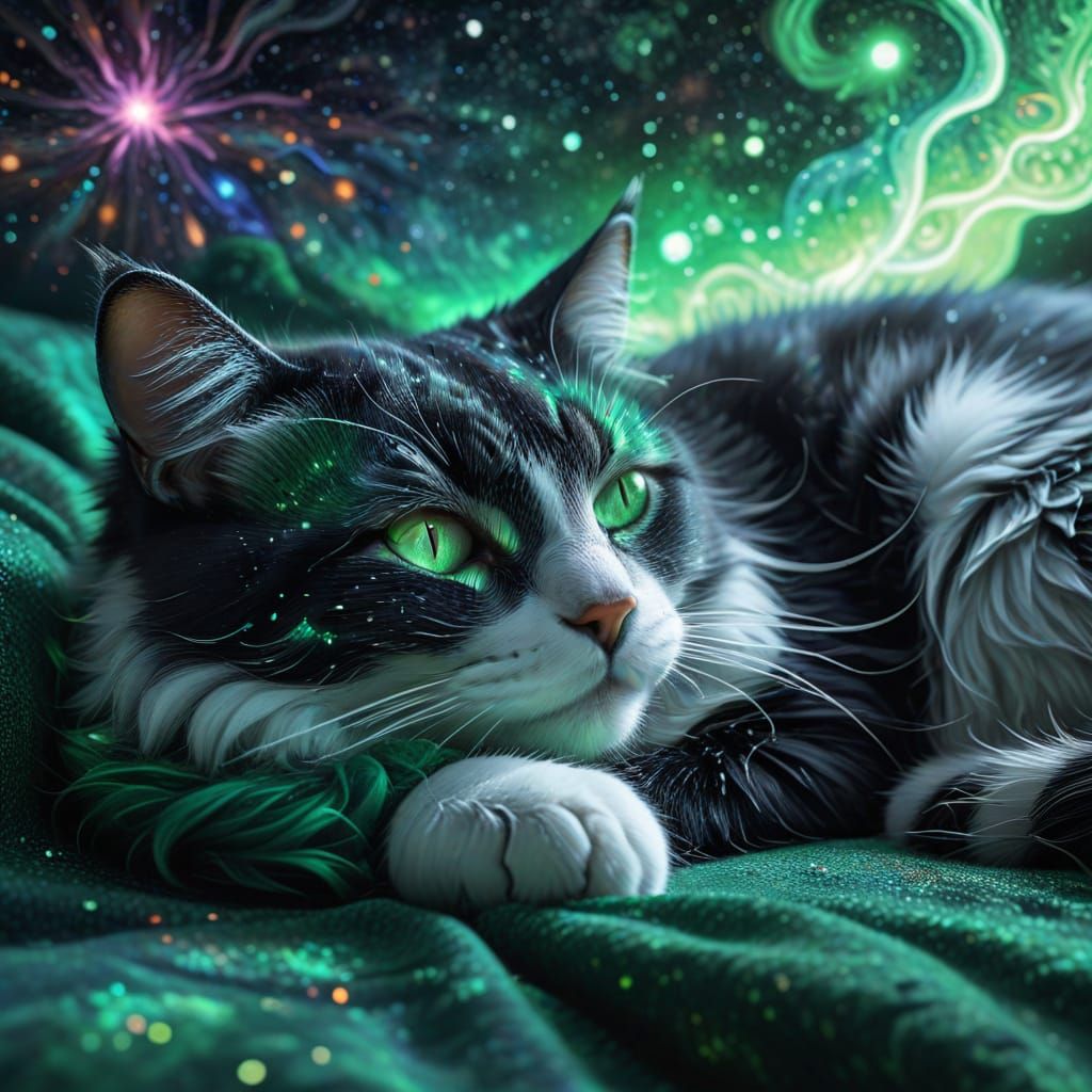 Cosmic Cat Nap in Astral Dreamscape