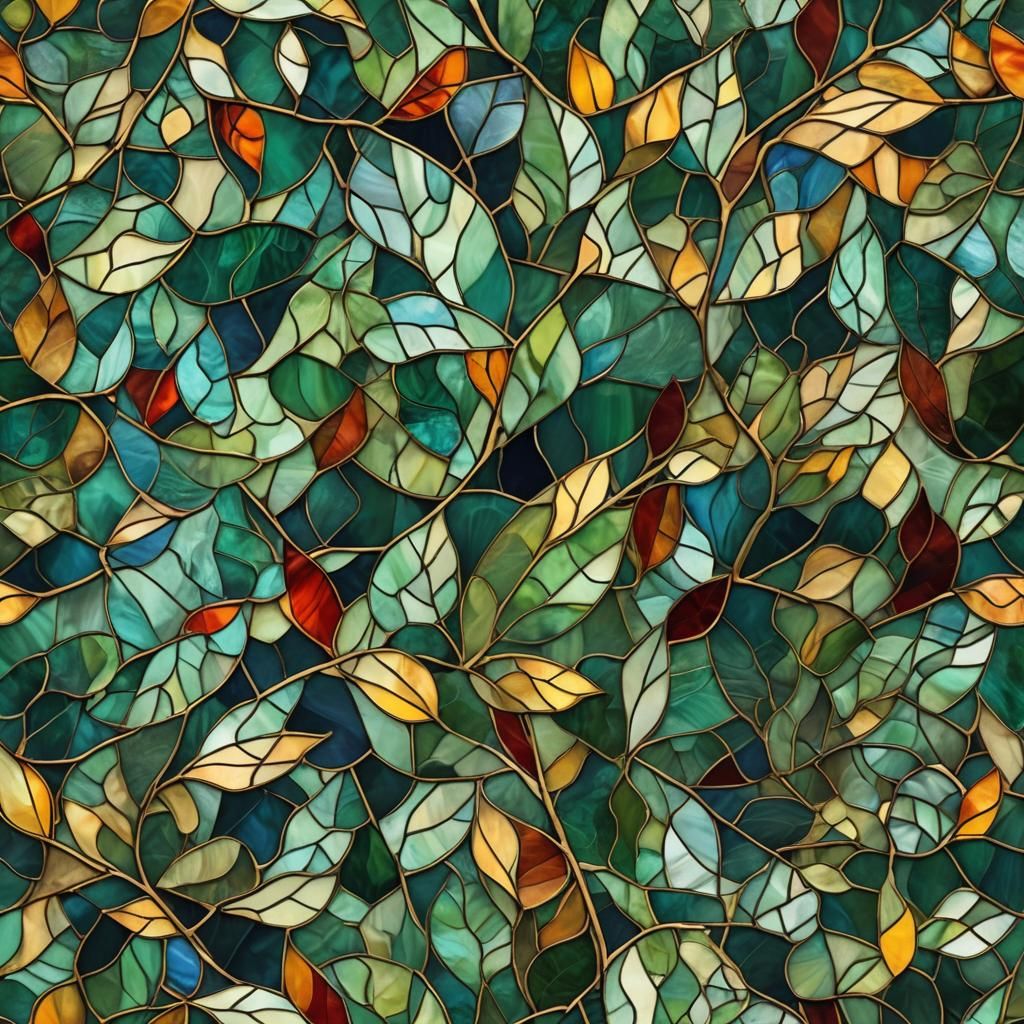 Abstract Stained Glass Art of Tree Leaves