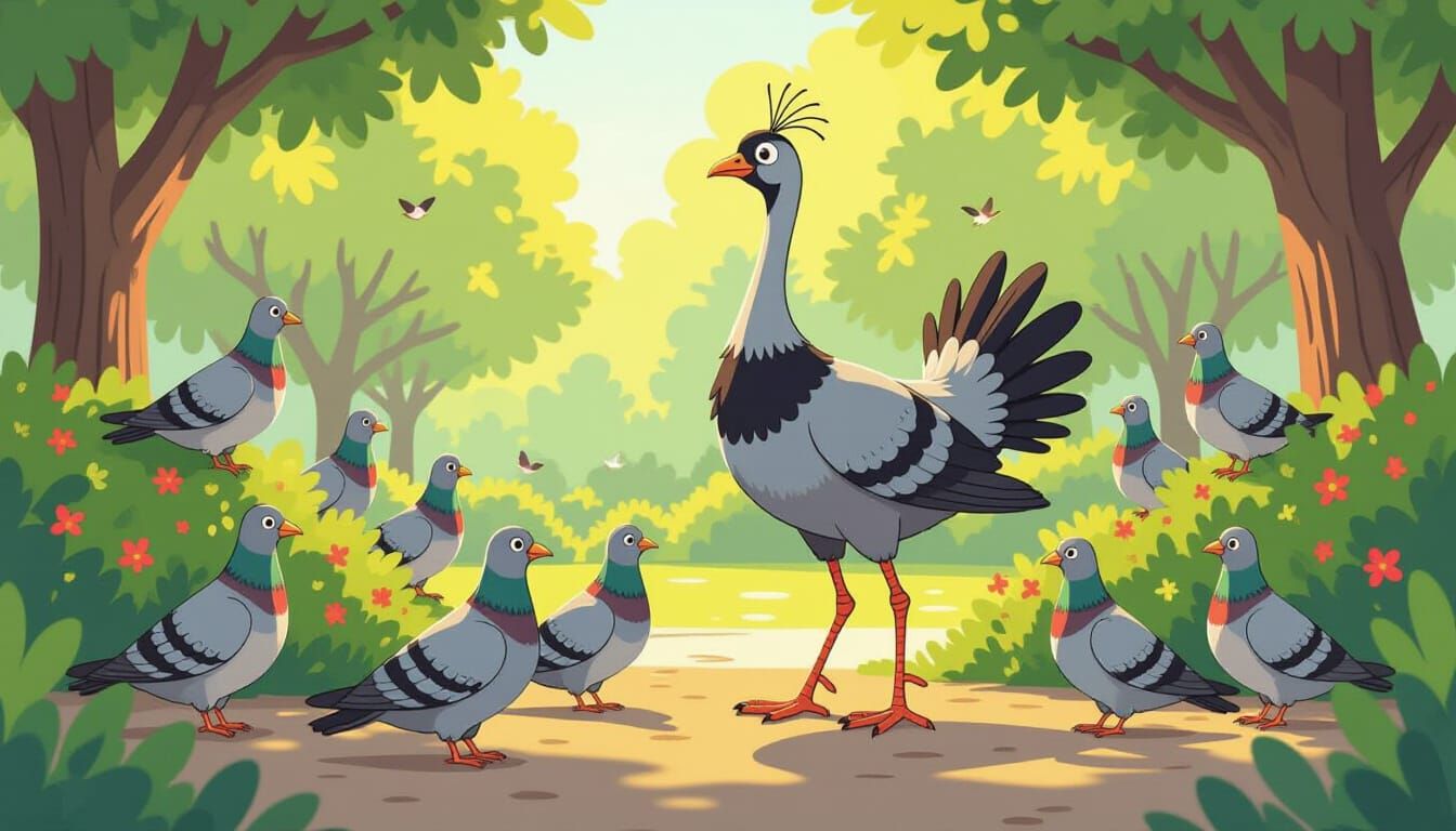 Confused Pigeons Witness Ostrich-Like Imposter in Park