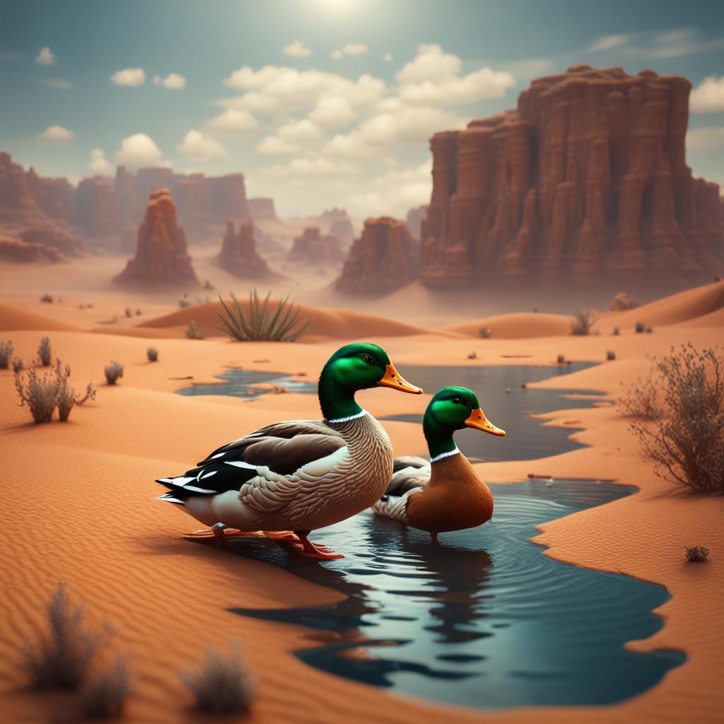 Ducks Create Desert Paradox: Detailed Matte Painting