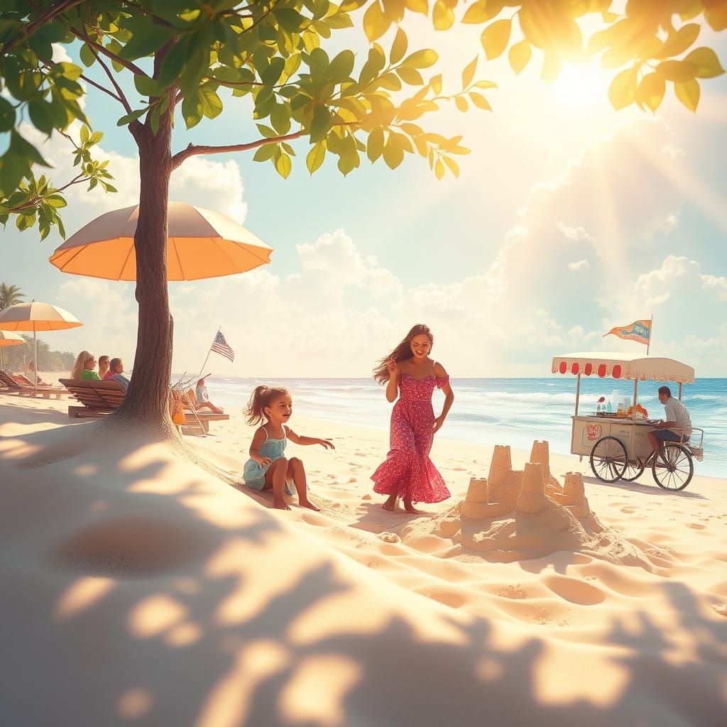 Ethereal Beach Scene with Vibrant Colors and Soft Focus