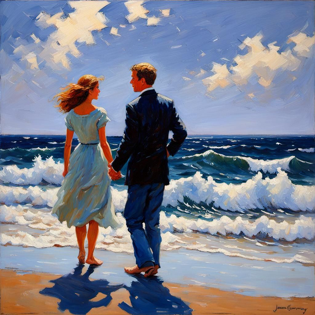 Romantic Couple in Oil Painting Style