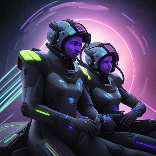 Astronaut Couple in Spaceship: Hyper-Realistic Digital Art