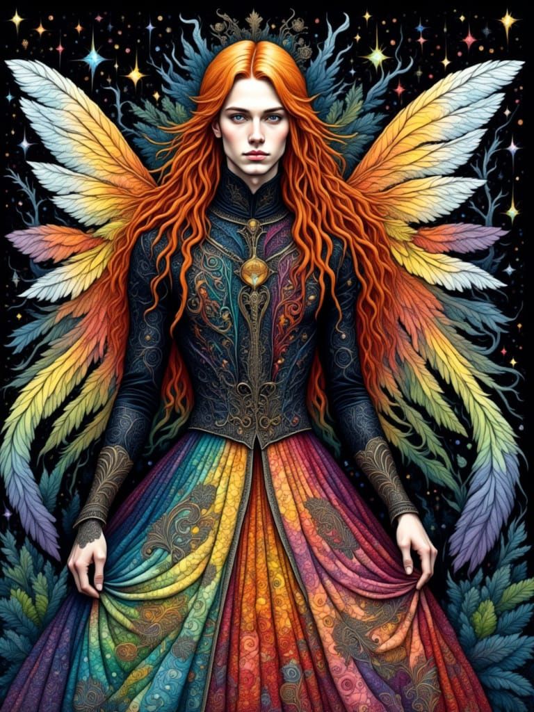 Gothic Man in Rainbow Forest Dress