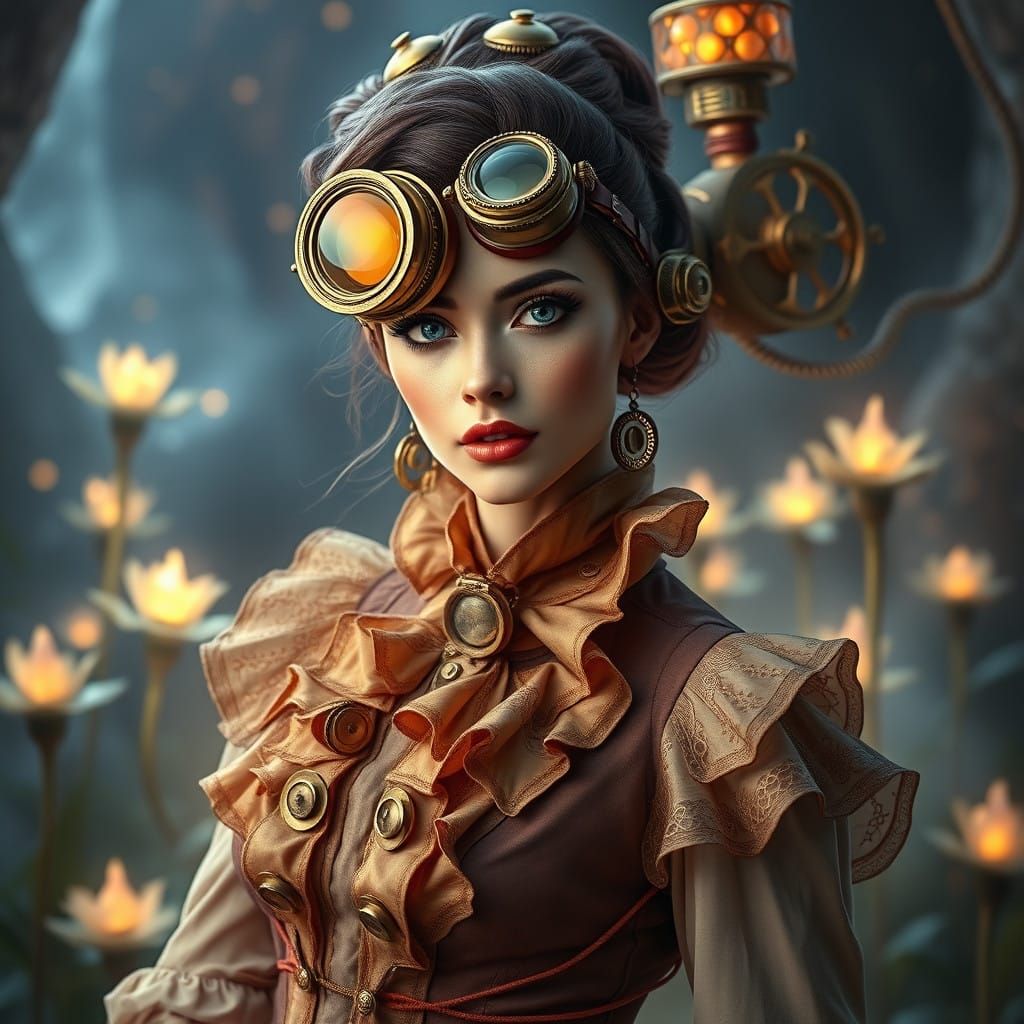 Regal Model in Steampunk Cosplay on Alien Planet