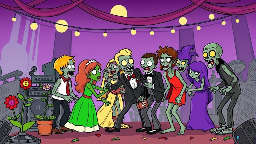 Zombie Prom Scene in Plants vs. Zombies Comic Style