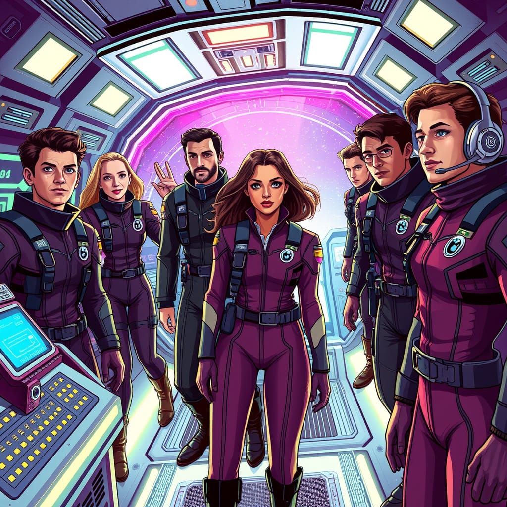 Diverse Explorers Aboard Futuristic Starship