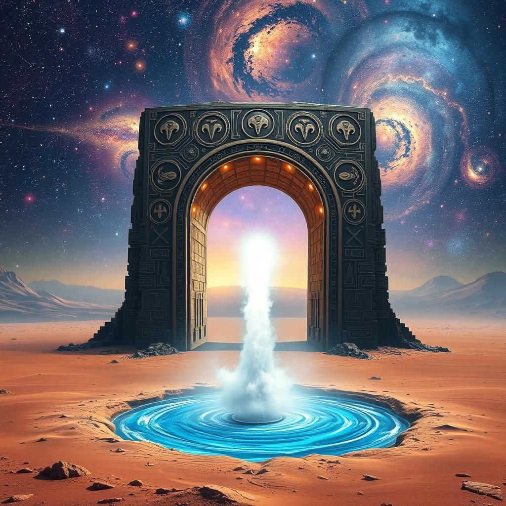 Colossal Star Gate in Desert Landscape