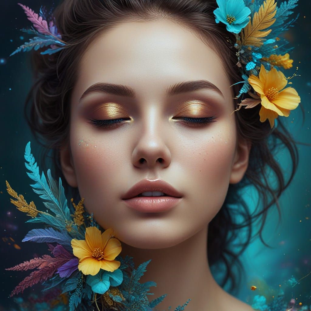 Ethereal Female Portrait in Vibrant Fractal Colors