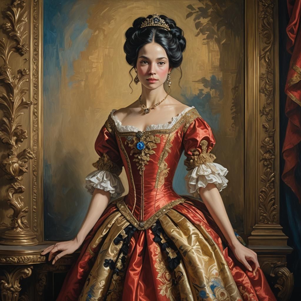 Rococo Princess in Opulent Room as Oil Painting