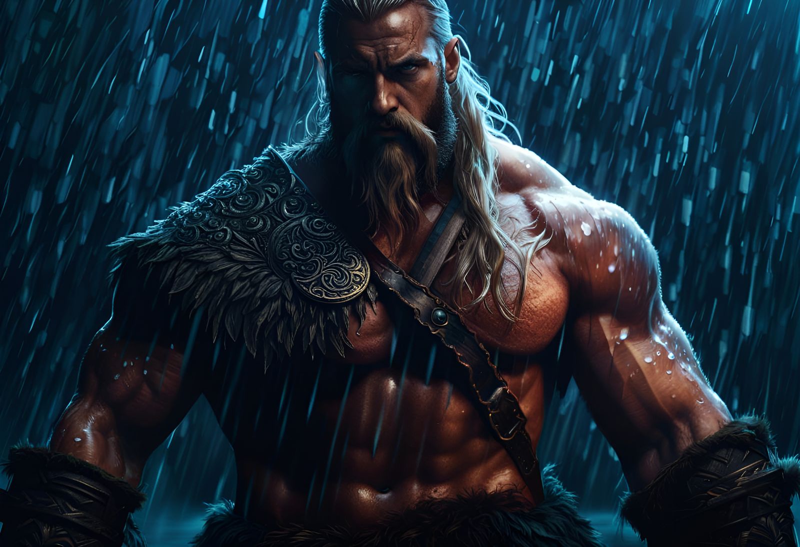 Viking Berserker in Rain: Dark Fantasy Concept Art