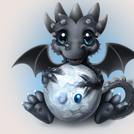 Adorable Onyx Dragon with Gemstone, Digital Illustration
