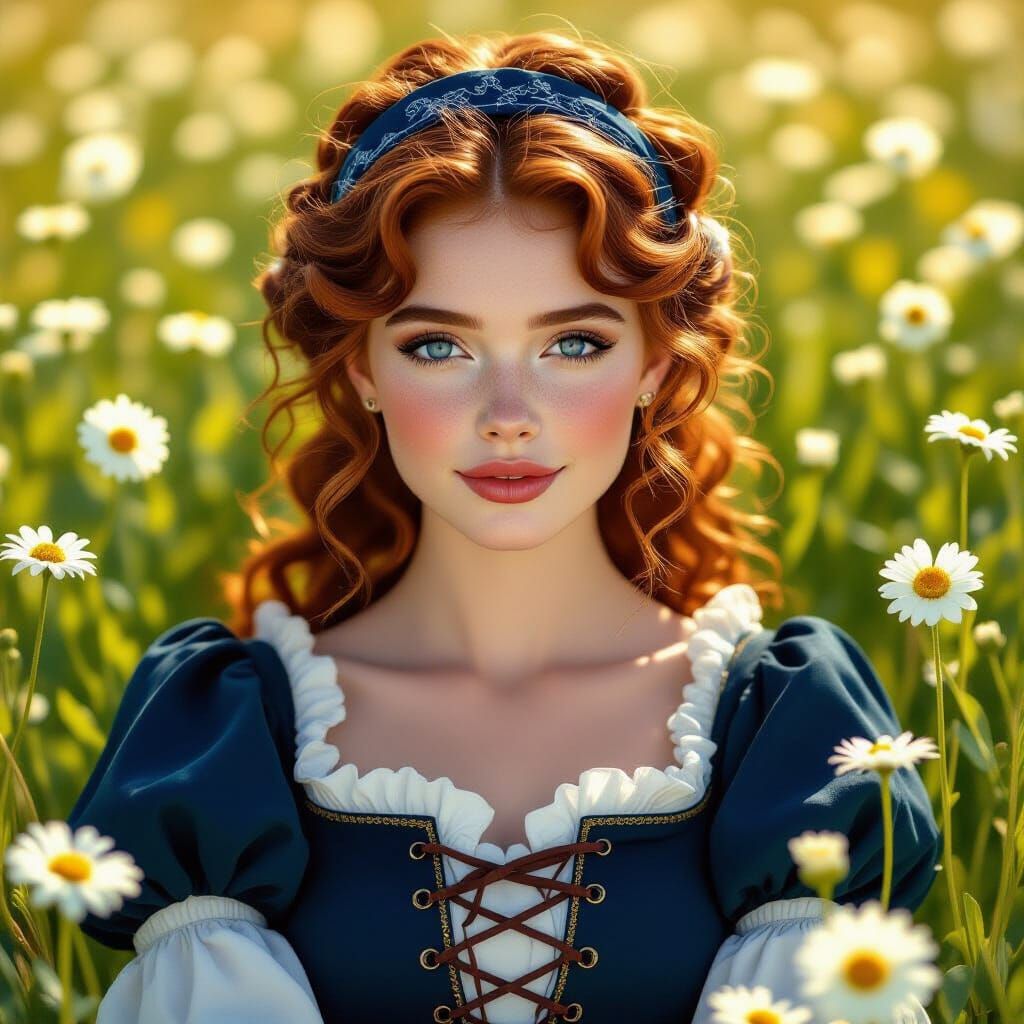 Young Woman in Daisy Field, Medieval Dress