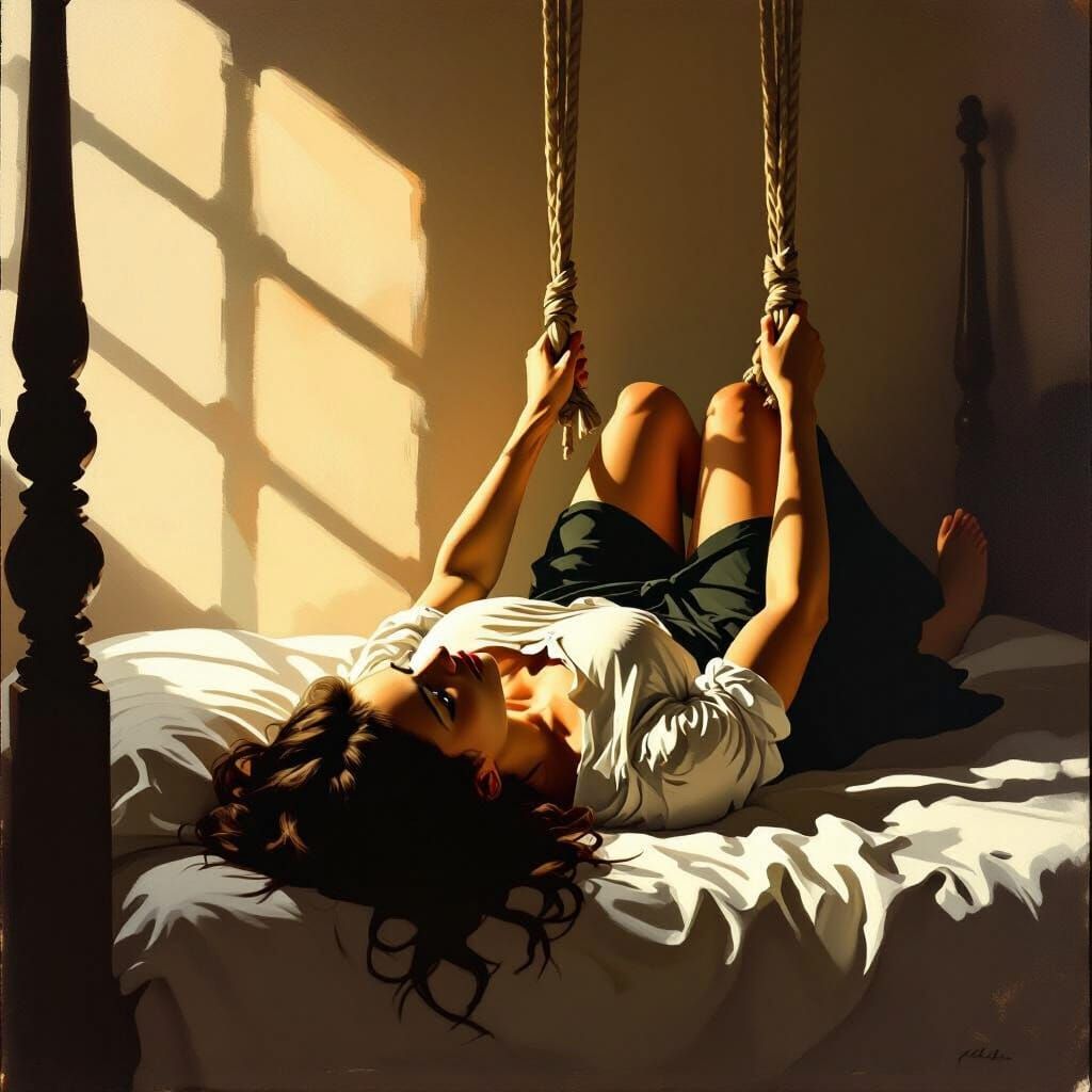 Woman's Head Hangs Over Bedside, Ankles Tied