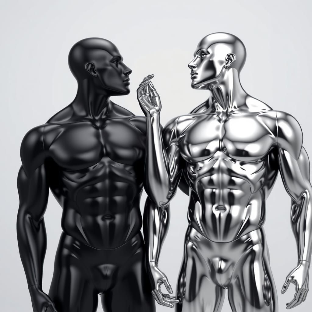 Muscle Mannequins Share a Kiss in Photorealistic 8k