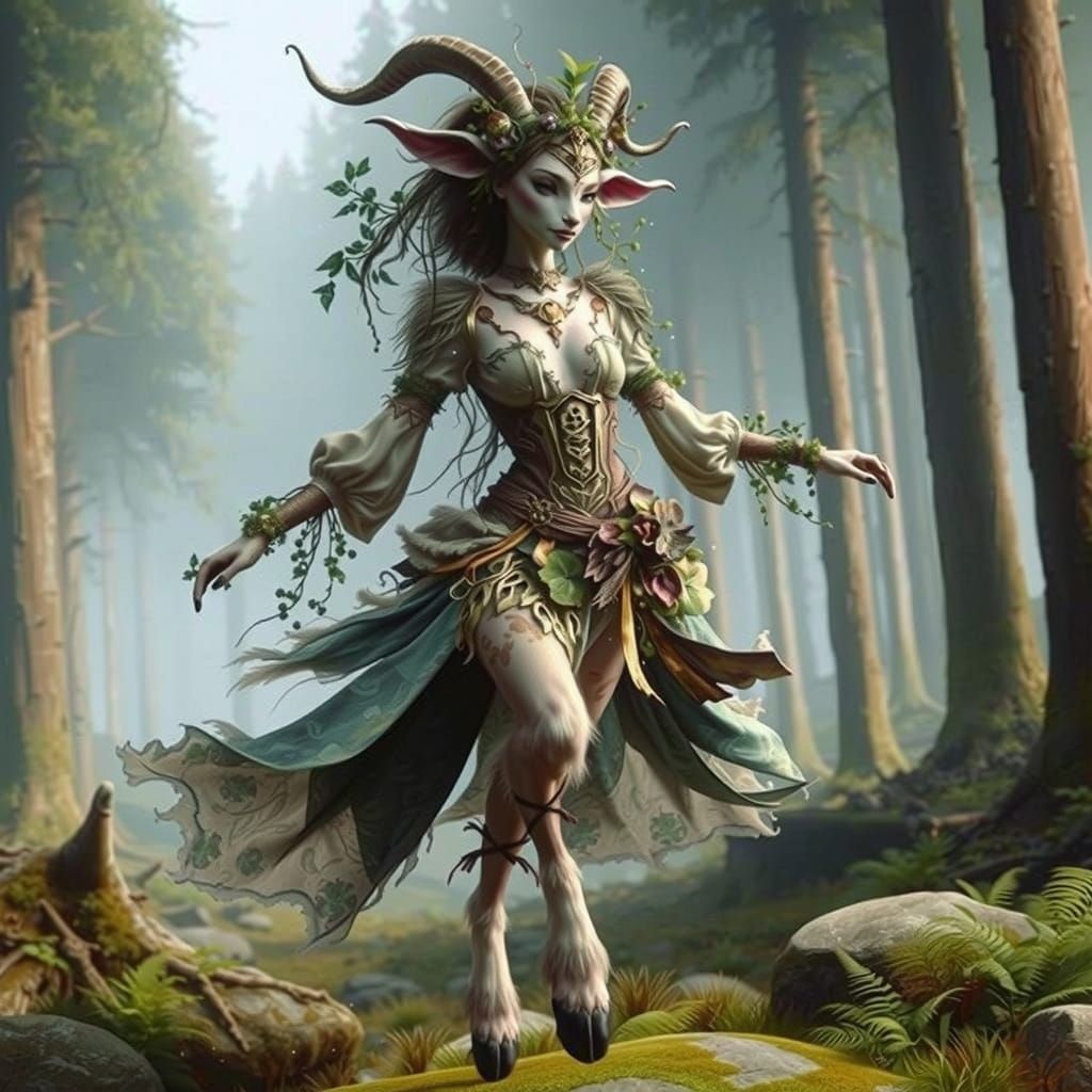 faun as herself without illusion in 
 an enchanted forest