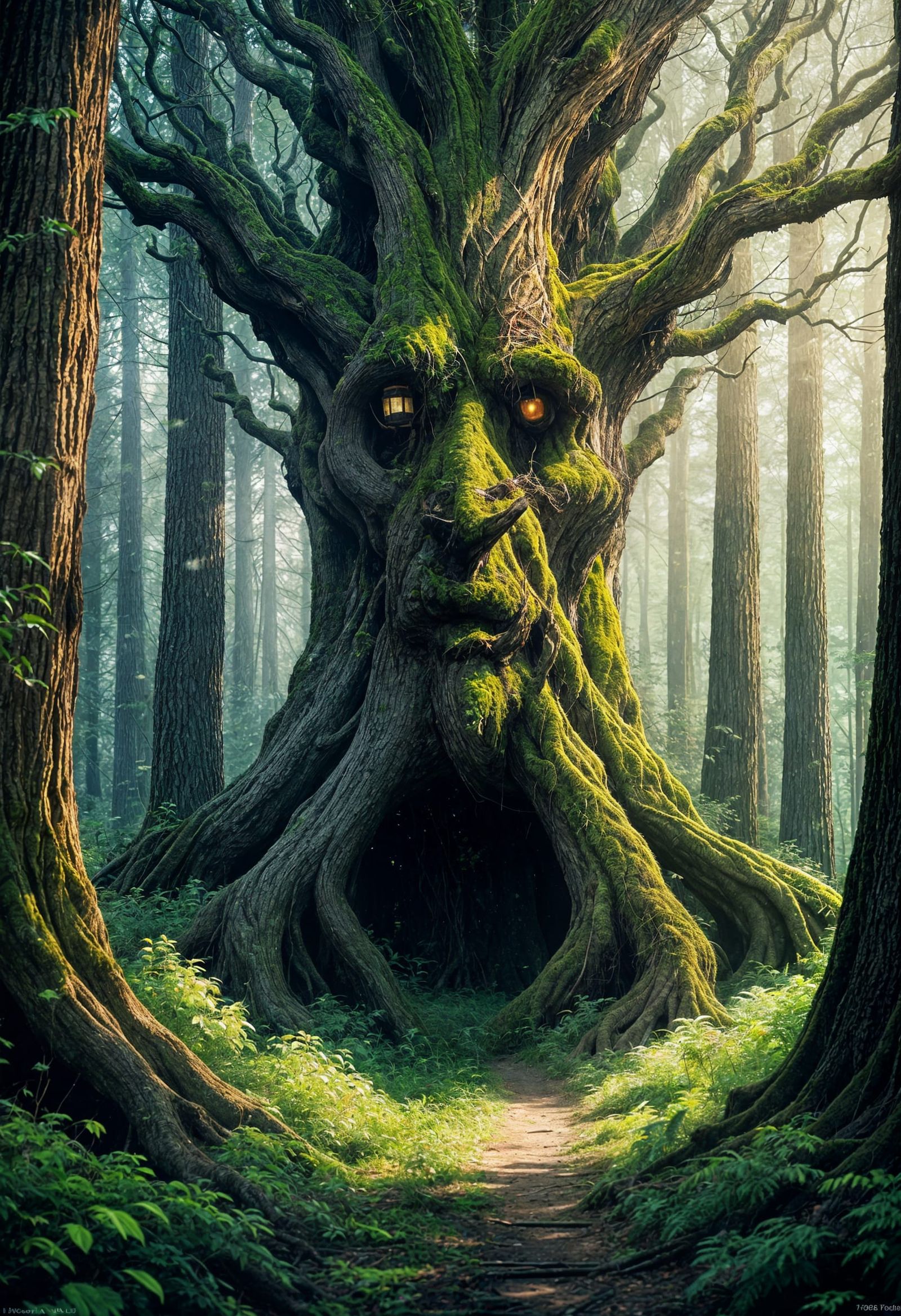 Ancient Forest Spirits Awaken in Vibrant, Dreamy Landscape