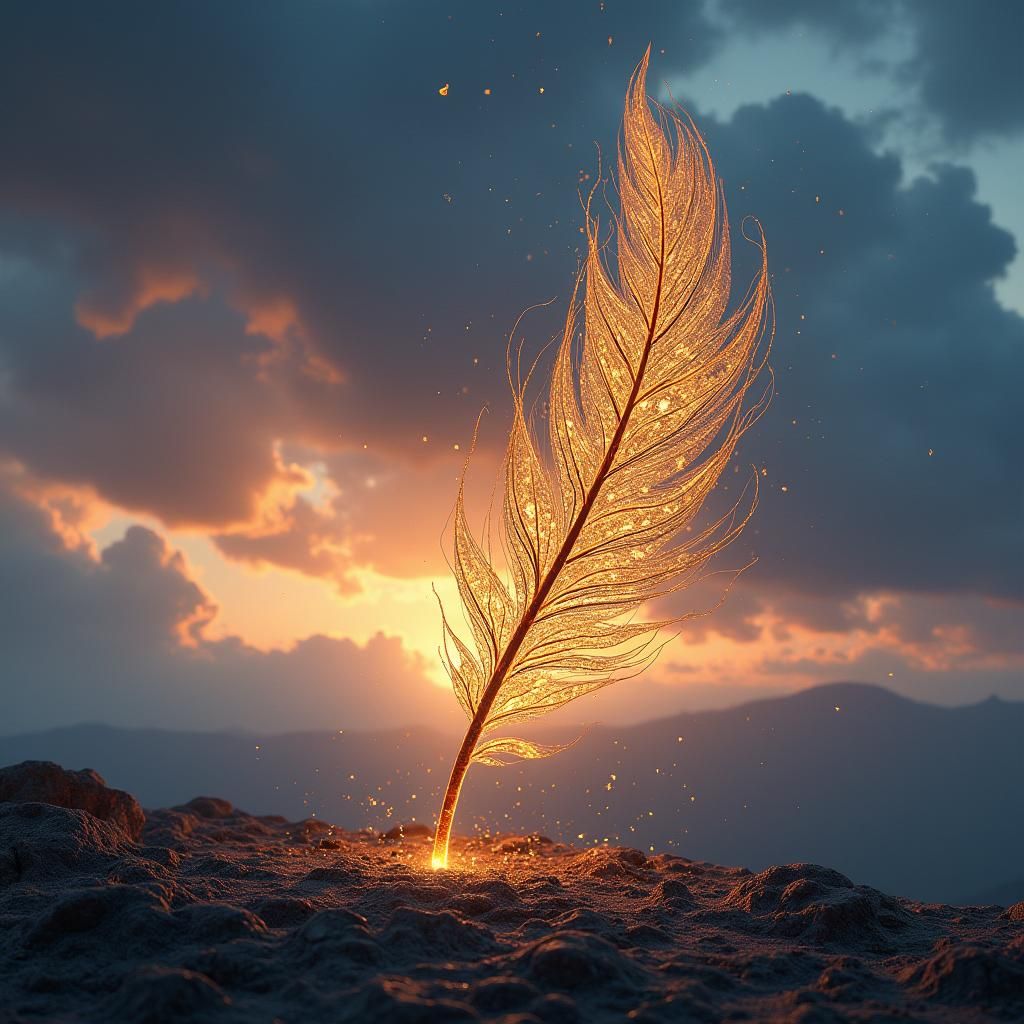 Fantasy Quill and Ink Against Evening Sky
