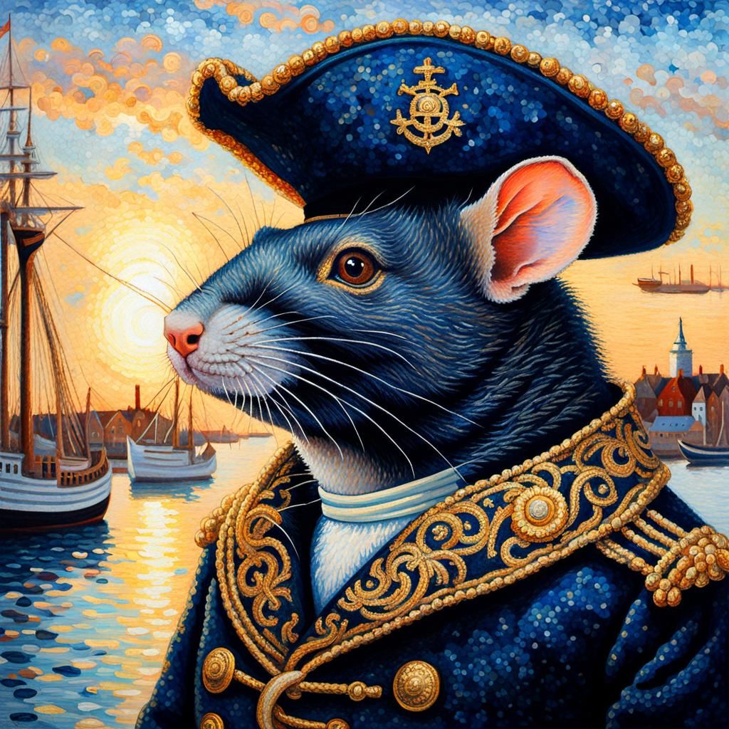 English Rat God of the High Seas in Pointillism